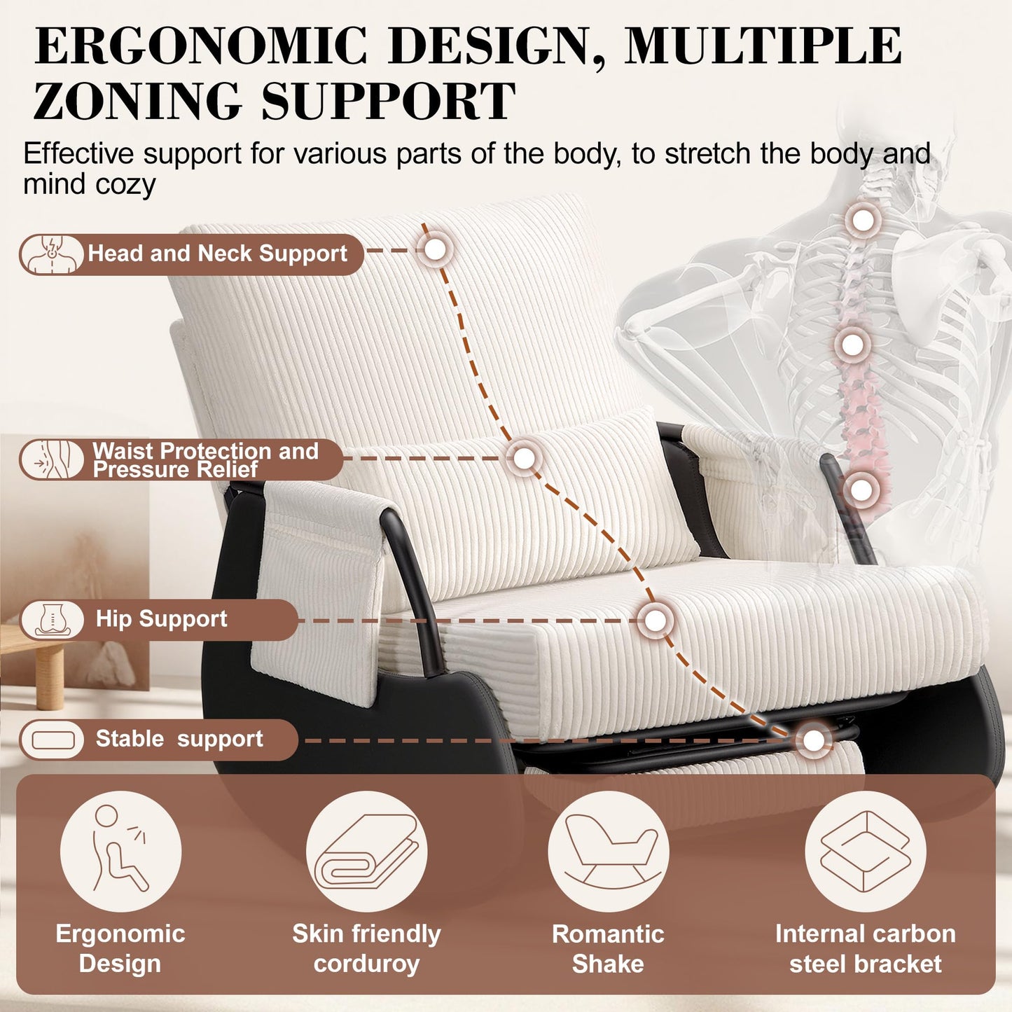 FelixKing Rocking Chair Nursery, Low-Seat Glider Chair, Upholstered Rocking Chair with Side Pocket and Foot Rest, Comfortable Modern Accent Armchair Recliner for Mom Nursery Living Room Bedroom Beige