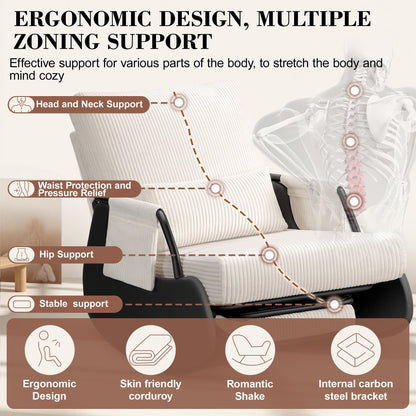 FelixKing Rocking Chair Nursery, Low-Seat Glider Chair, Upholstered Rocking Chair with Side Pocket and Foot Rest, Comfortable Modern Accent Armchair Recliner for Mom Nursery Living Room Bedroom Beige