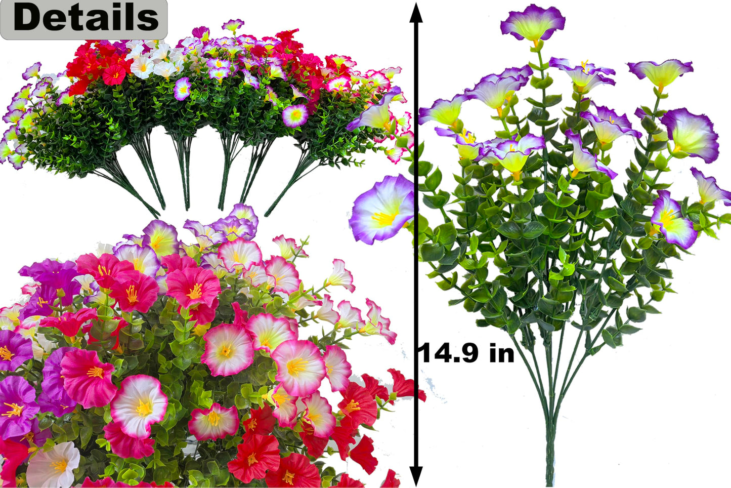 TSTWETO Artificial Faux Flowers for Outdoors, 12 Bundles Artificial Plants Outdoor UV Resistant, Fake Morning Glory Silk Flowers for Outside Planter Porch Patio Yard