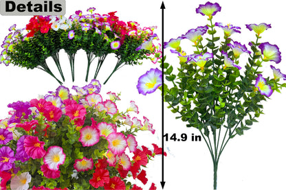 TSTWETO Artificial Faux Flowers for Outdoors, 12 Bundles Artificial Plants Outdoor UV Resistant, Fake Morning Glory Silk Flowers for Outside Planter Porch Patio Yard