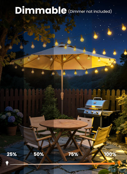 SmartDawn Outdoor String Patio Lights 100FT 50 LED String Lights Waterproof Connectable Shatterproof Hanging Outside Light Backyard Porch Deck Balcony Garden Yard Decor Lighting Edison Bulbs 2200K