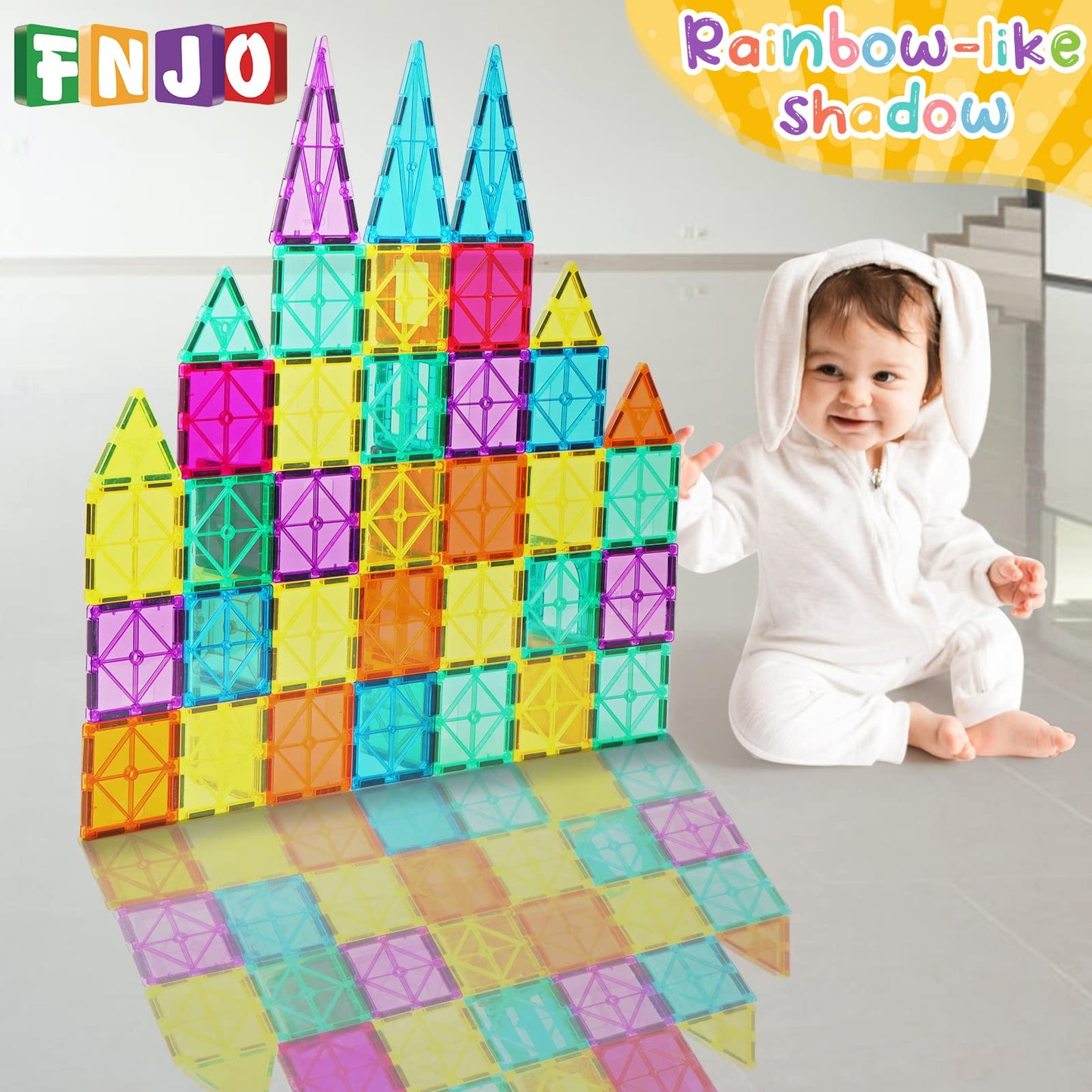 FNJO Magnetic Tiles, 110PCS Magnet Building Set, Magnetic Building Blocks,Construction STEM Learning and Playing Toys for Kids, Montessori Toy for Preschool Boys Girls Toddlers Classroom Must-Haves