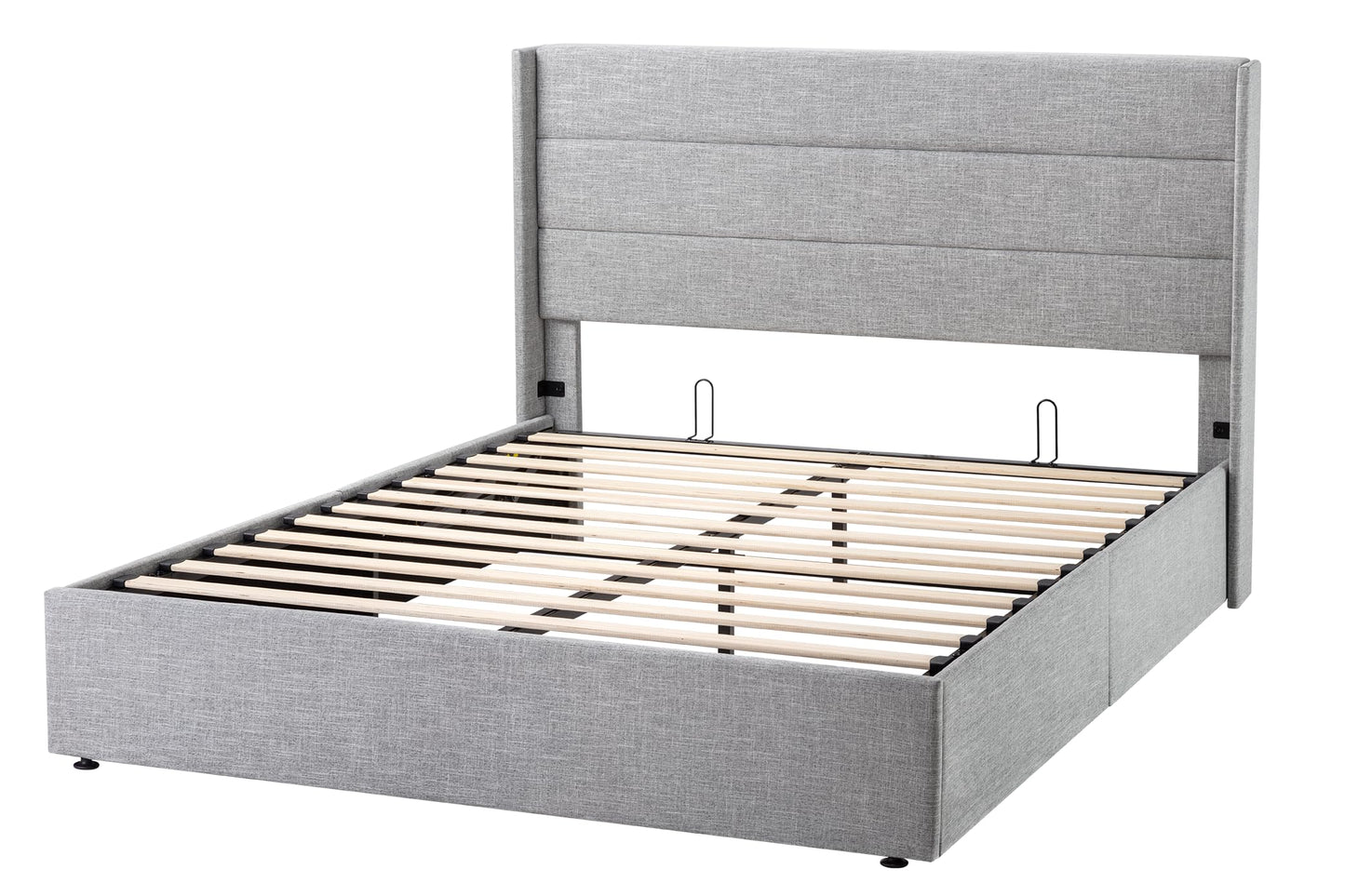Allewie Queen Size Lift Up Storage Bed, Modern Wingback Headboard, Hydraulic Support, No Box Spring Needed, Light Grey