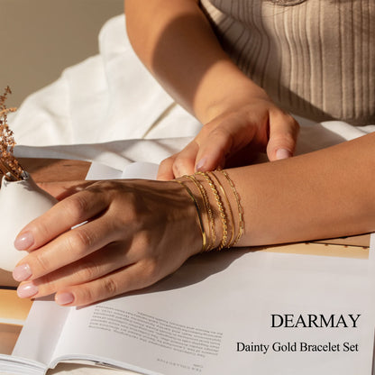 DEARMAY Gold Bracelets for Women 14K Real Gold Plated Jewelry Sets Stack Trendy Dainty Stackable Paperclip Rope Snake Box Figaro Chain Bracelets Pack Costume Fashion Filled Gifts