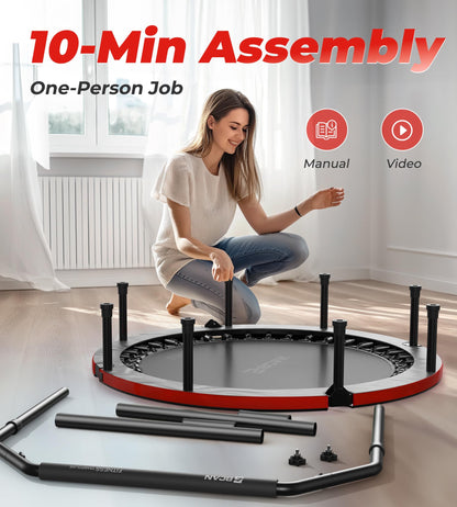 BCAN 48" Foldable Mini Trampoline, Rebounder Trampoline for Adults, Adjustable Foam Handle, Exercise Rebounder for Adults Indoor/Garden Workout, Max Load 440lbs, Red
