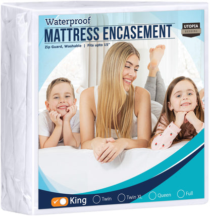 Utopia Bedding Zippered Mattress Encasement King, 100% Waterproof Bed Bug and Dust Mite Proof Mattress Protector, Absorbent Six-Sided Mattress Cover