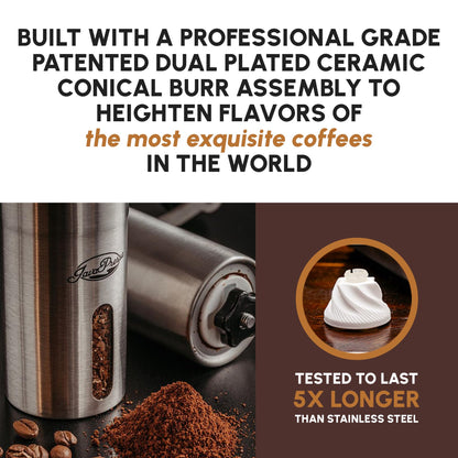 JavaPresse Manual Stainless Steel Coffee Grinder - 18 Adjustable Settings, Portable Conical Burr Grinder for Camping, Travel, Espresso - With Hand Crank