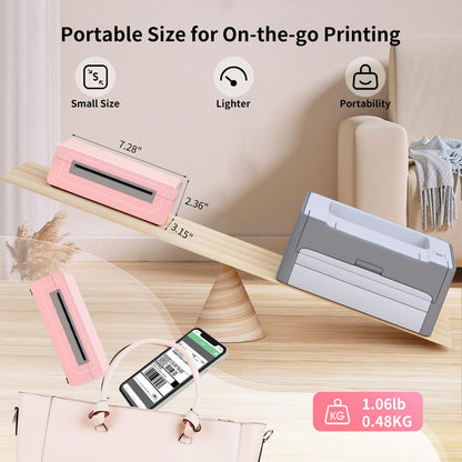 Gloryang Bluetooth Thermal Shipping Label Printer, 4X6 Inkless Label Machine for iOS, Android, Laptop, Wireless Printer for Small Business, Compatible with Amazon, UPS, Shopify, Pink