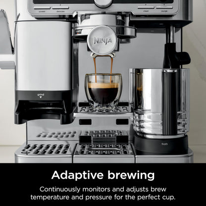 Ninja Luxe Café Pro Series, Espresso Machine, Drip Coffee, Cold Brew, Hot Water, Integrated Tamper, Built-in Grinder, Hands-Free Frother for Cappuccinos, Lattes, Americanos, Dairy or Non-Dairy, ES701