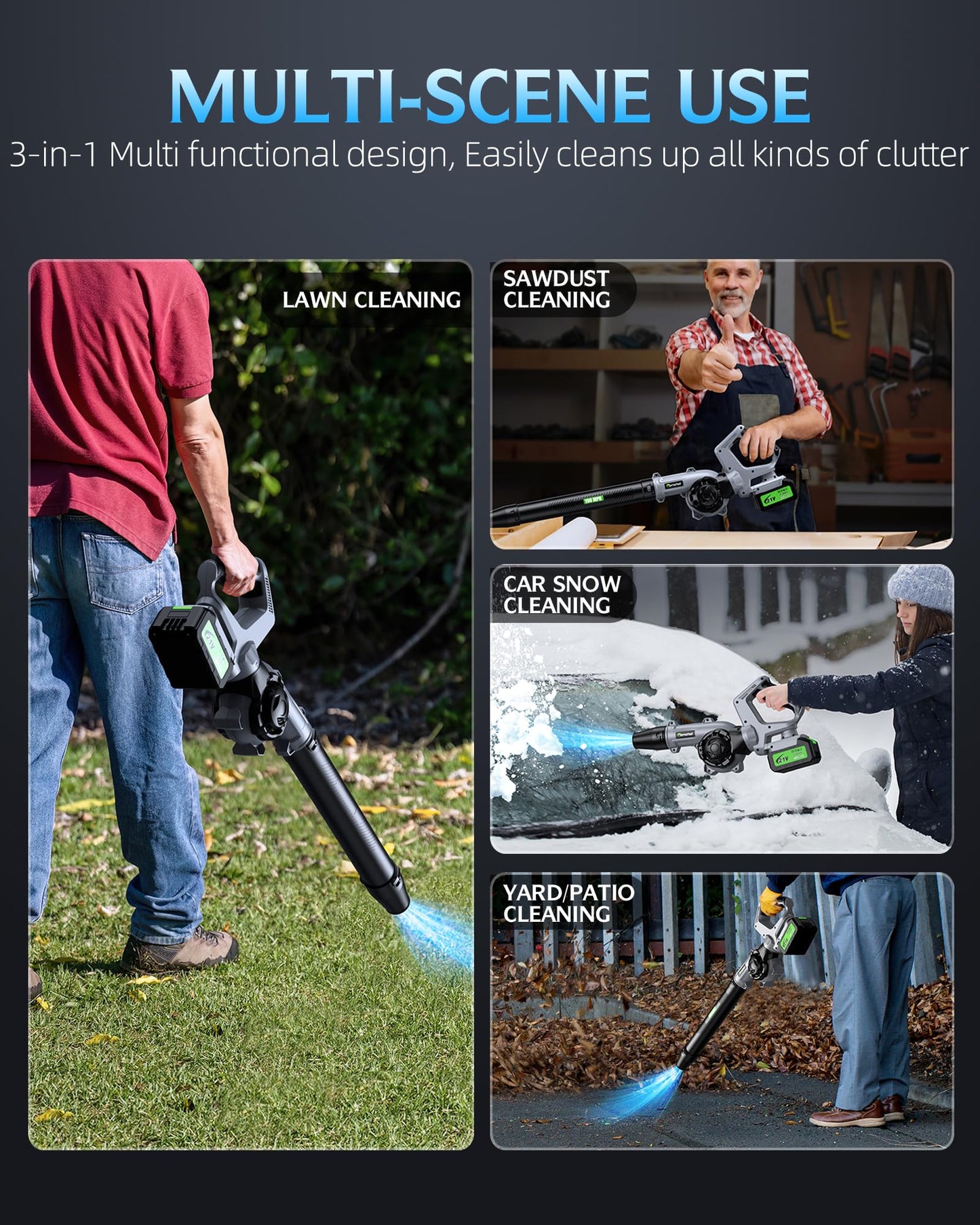 Leaf Blower - 700000RPM Cordless Electric Blower - 2 X 4.0Ah Batteries and Charger - 3 Speed Mode - 21V Lightweight Leaf Blower for Patio Cleaning, Lawn Care
