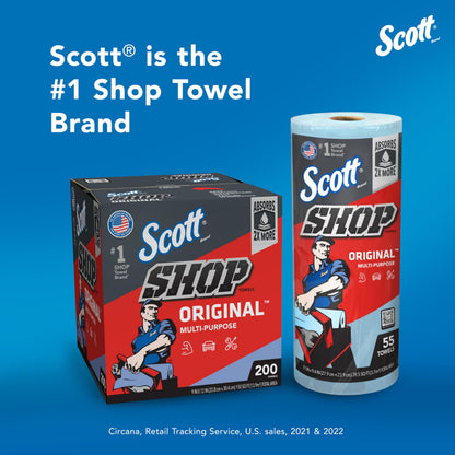 Scott® Shop Towels Original™ (55990), Blue Shop Towels, Big Rolls, 4 Packs of 6 Rolls, 11"x9.4" sheets, (60 Towels/Roll, 24 Rolls/Case, 1,440 Towels/Case)