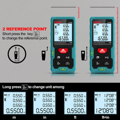 Kiprim Laser Distance Measure High Accuracy 229ft LD70E Laser Tape Measure 70M Compact Laser Measurement Tool with Larger Backlit LCD Display,ft/m/in Switching,Bubble Level