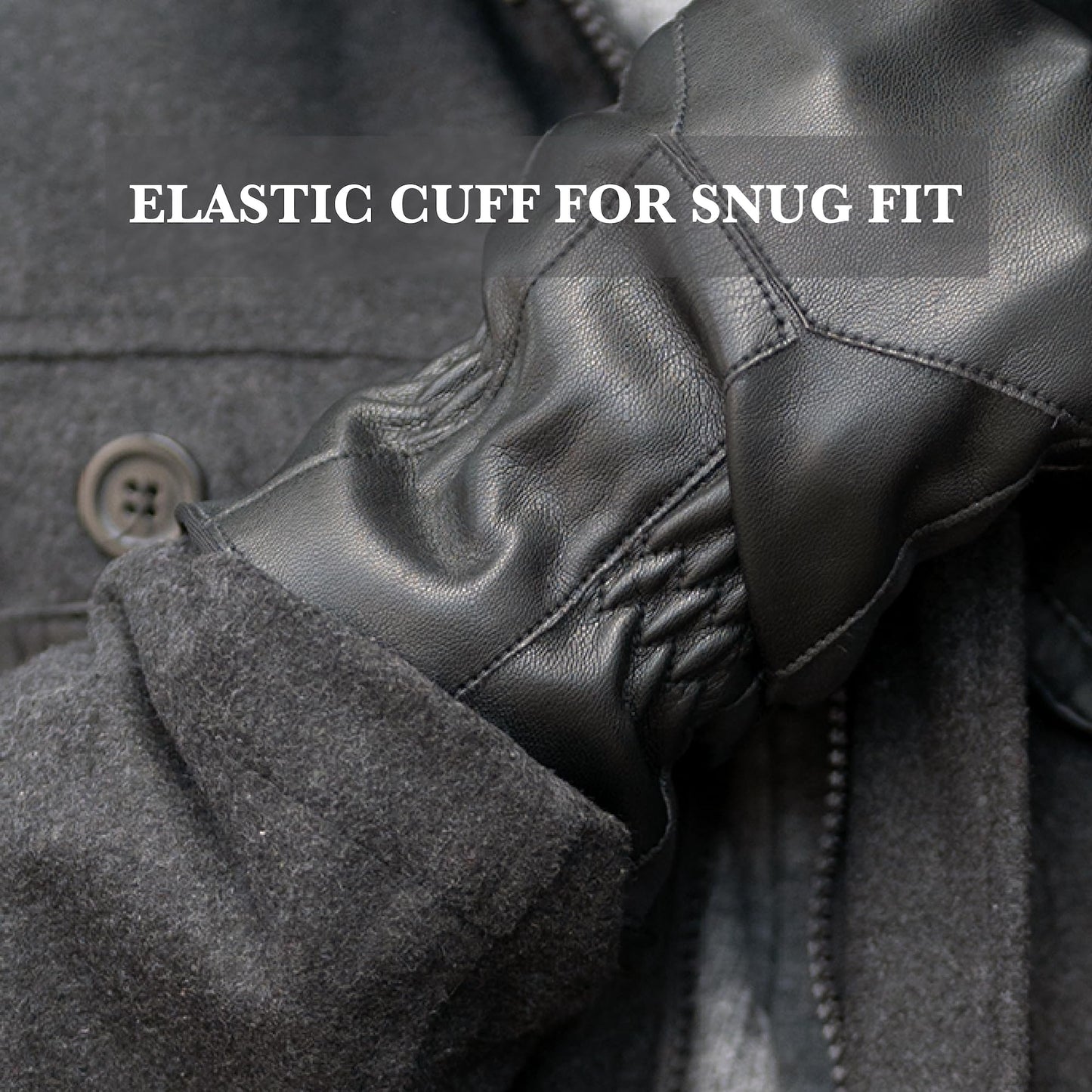 Isotoner Water Repellent Leather Gloves for Men – Water Repellent, Touchscreen, Fleece Lining, Stylish & Practical, Black, Large