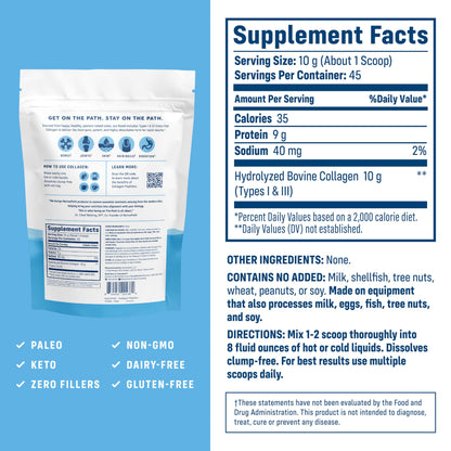 NativePath Collagen Peptides Protein - Hydrolyzed Type 1 & 3 Collagen Powder for Skin, Hair, Nails - 15.9 oz (45 Servings)