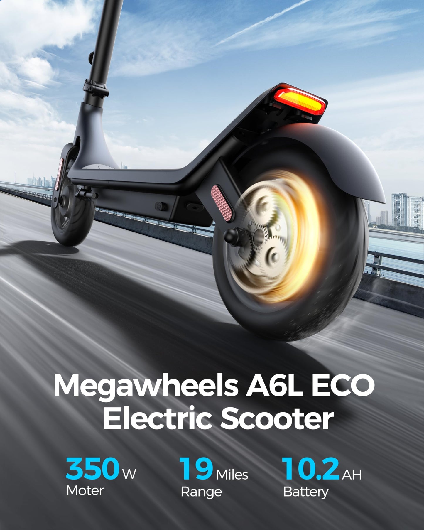 Electric Scooter A6L ECO,Electric Scooter Adults with 10IN Shock Absorbing Tires,10.2AH Big Battery,Max 350W Motor,19 Miles Long Range,APP Control,Rated 15.5MPH, E Scooter for Teens and Adults