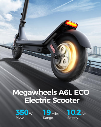 Electric Scooter A6L ECO,Electric Scooter Adults with 10IN Shock Absorbing Tires,10.2AH Big Battery,Max 350W Motor,19 Miles Long Range,APP Control,Rated 15.5MPH, E Scooter for Teens and Adults