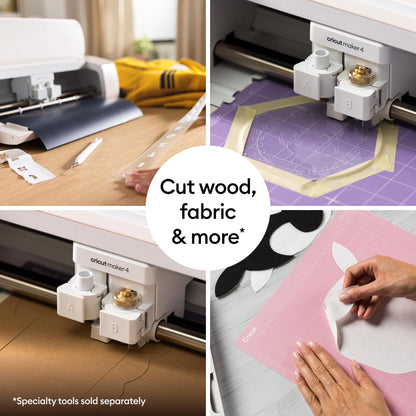 Cricut Maker 4 - Smart Cutting Machine (Seashell) | Engagement Plus Bundle - Includes EasyPress 3 Heat Press (9x9) + Mat, Tote Bag, Material Samplers, Machine Mat, Pens, Tools, & 30 Digital Images