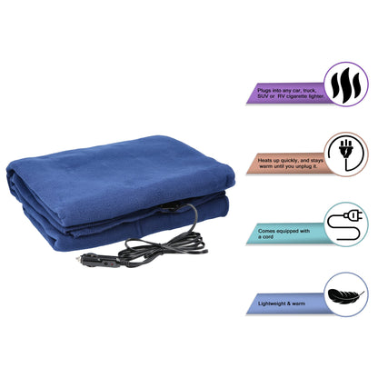 Heated Car Blanket – 12-Volt Electric Blanket for Car, Truck, SUV, or RV – Portable Heated Throw for Car or Camping Essentials by Stalwart (Navy Blue)