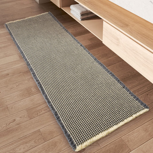 Upgraded Waffle Runner Rug Super Absorbent Non Slip Bath Mats for Bathroom Washable Bathroom Runner Rug with Tassels, Ideal for Hallway Bedroom Laundry Room, Dark Grey & Yellow, 2' x 4'(24" x 48")