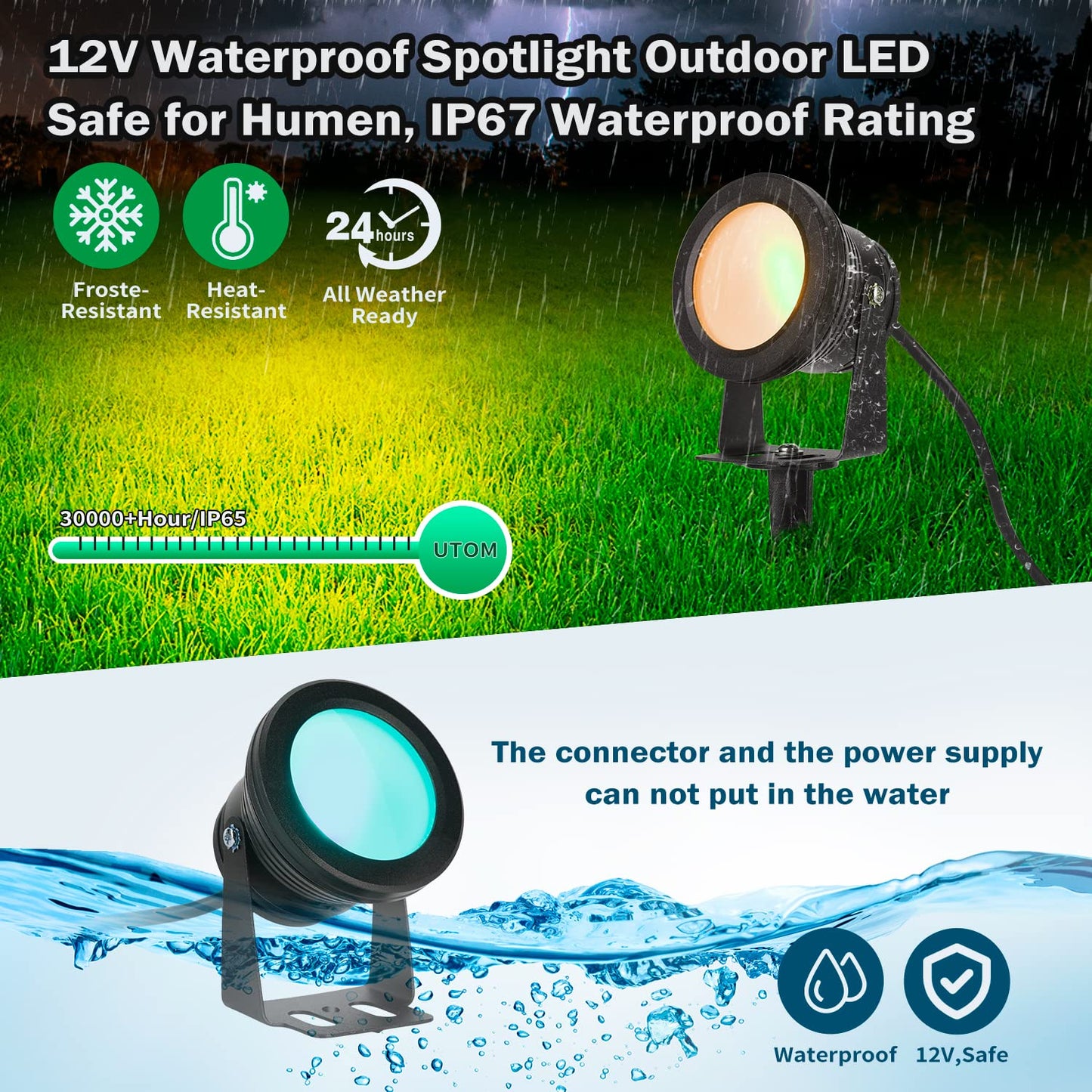 RUICAIKUN Smart Outdoor Lights,15w Halloween Lights with US Plug,12V APP Control Spotlight with Waterproof,Dimmable Spot Lights with Timer（NO Remote）