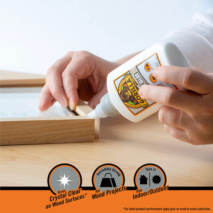 Gorilla Dries Clear Wood Glue, 4oz Bottle (Pack of 2)