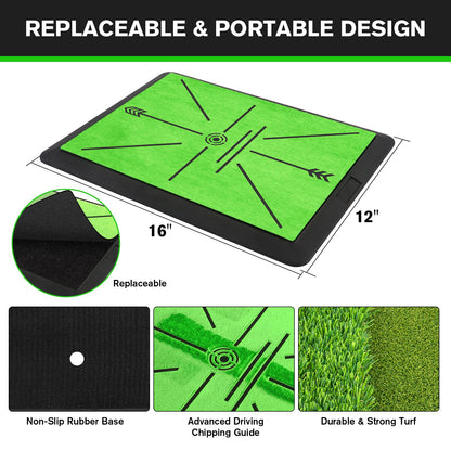 Golf Hitting Mat, Golf Mats Practice Outdoor Indoor for Swing Path Feedback Detection Batting, 16"x12" Artificial Dual Turf Golf Mat with Tees for Training, Driving, Chipping