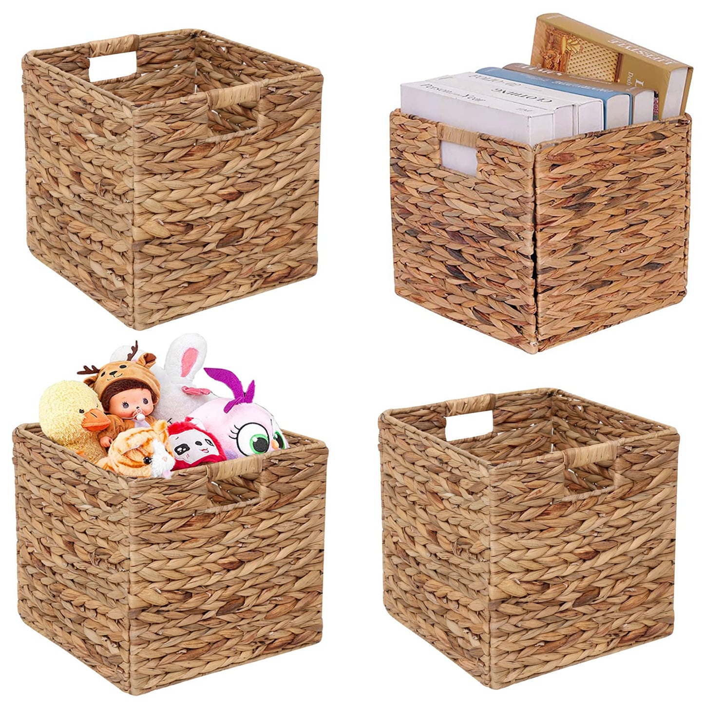 JGJCYO9 Storage Baskets Wicker Cube Baskets Foldable Handwoven Water Hyacinth Laundry Organizer,Cube Storage Baskets,Set of 4 pcs Baskets-11x11x11inch