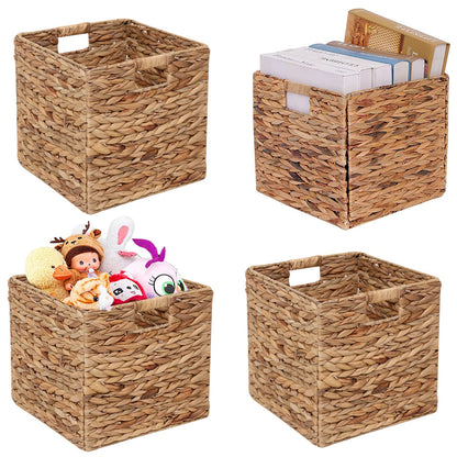 JGJCYO9 Storage Baskets Wicker Cube Baskets Foldable Handwoven Water Hyacinth Laundry Organizer,Cube Storage Baskets,Set of 4 pcs Baskets-11x11x11inch