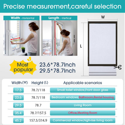 Coavas Window Privacy Film Frosted Glass Static Clings, Decorative Bathroom Door Privacy Film Day and Night, Heat UV Blocking Anti-Glare Frosting Stickers Renter Non-Adhesive, 23.6 x 78.7 Inch, Pure