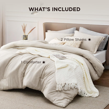 Bedsure King Size Comforter Set - Beige King Comforter Set, Soft Bedding for All Seasons, Cationic Dyed Bedding Set, 3 Pieces, 1 Comforter (104"x90") and 2 Pillow Shams (20"x36"+2")