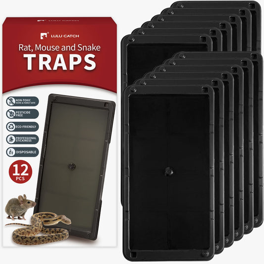 LULUCATCH Super Glue Traps 12 Pack for Mice & Snakes, Larger, Heavier Sticky Traps with Non-toxic Glue. Sticky Mouse Traps Indoor, Easy to Set, Safe to Children & Pets