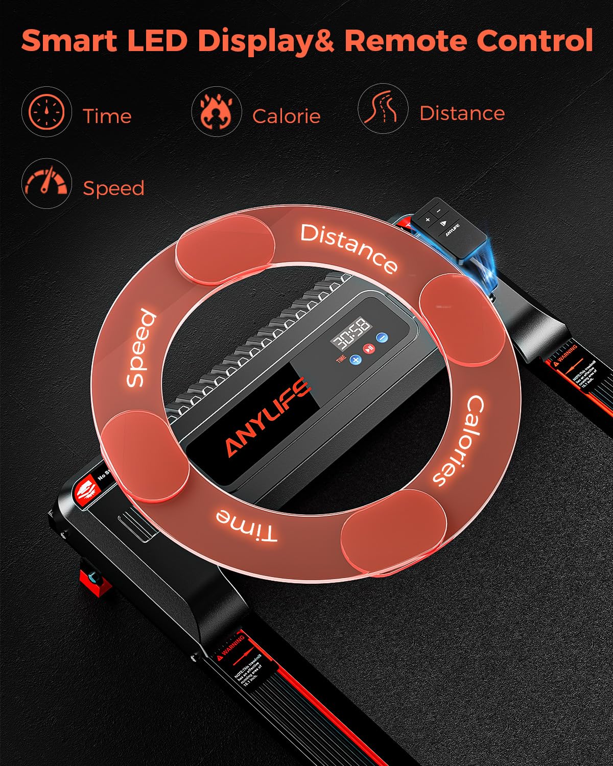 Anylife Treadmill Incline Walking Pads Under Desk 330lb Capacity, 2.5HP Portable Small Running Pad with LED Display for Home, Compact, Remote Control, Black Red