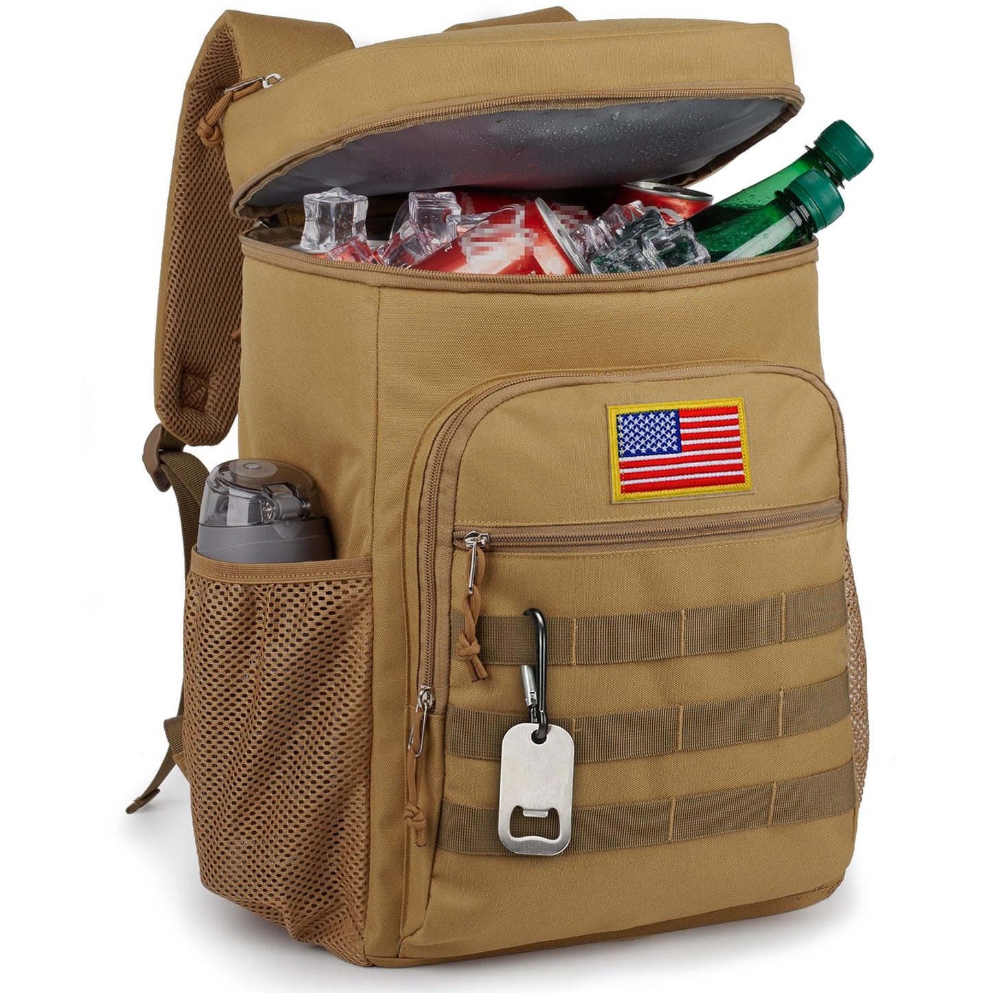 BERRYRIZZ Tactical Backpack Cooler for Men, 25L Large Insulated Backpack Leak-Proof, Heavy Duty Lunch Backpack, Waterproof Ice Chest Bag Women Adults Work Daytrip Camping Beach Hiking, Tactical Brown