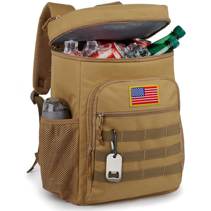 BERRYRIZZ Tactical Backpack Cooler for Men, 25L Large Insulated Backpack Leak-Proof, Heavy Duty Lunch Backpack, Waterproof Ice Chest Bag Women Adults Work Daytrip Camping Beach Hiking, Tactical Brown