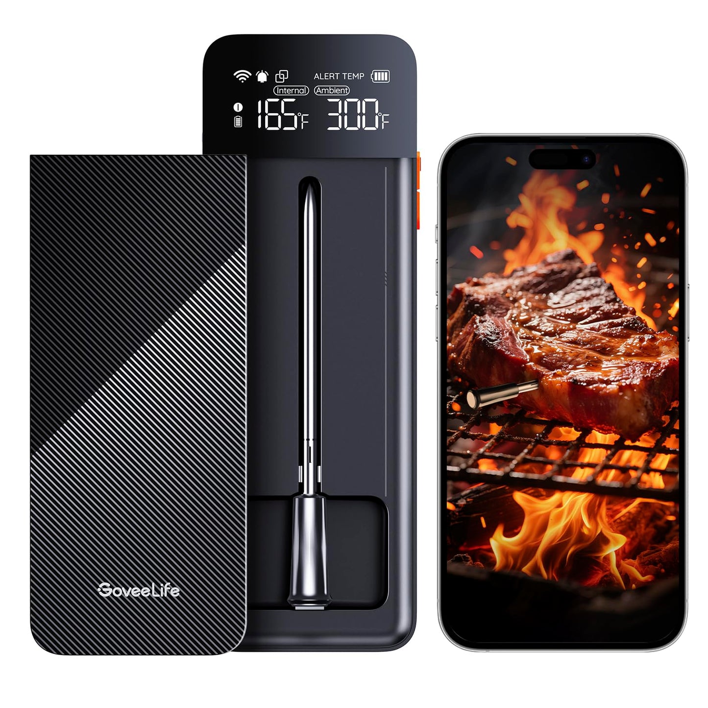 GoveeLife Digital Meat Thermometer Wireless with WiFi Bluetooth, Food Thermometer for Cooking, Long Range Probe Monitoring, Rechargeable Base, APP Alerts Recipes for BBQ, Oven, Grill, Smoker