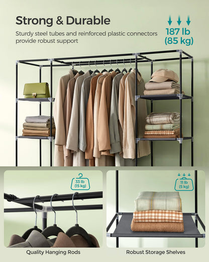 SONGMICS Closet Wardrobe, Portable Closet for Bedroom, Clothes Rail with Non-Woven Fabric Cover, Clothes Storage Organizer, 59 x 17.7 x 69 Inches, 12 Compartments, Gray ULSF03G