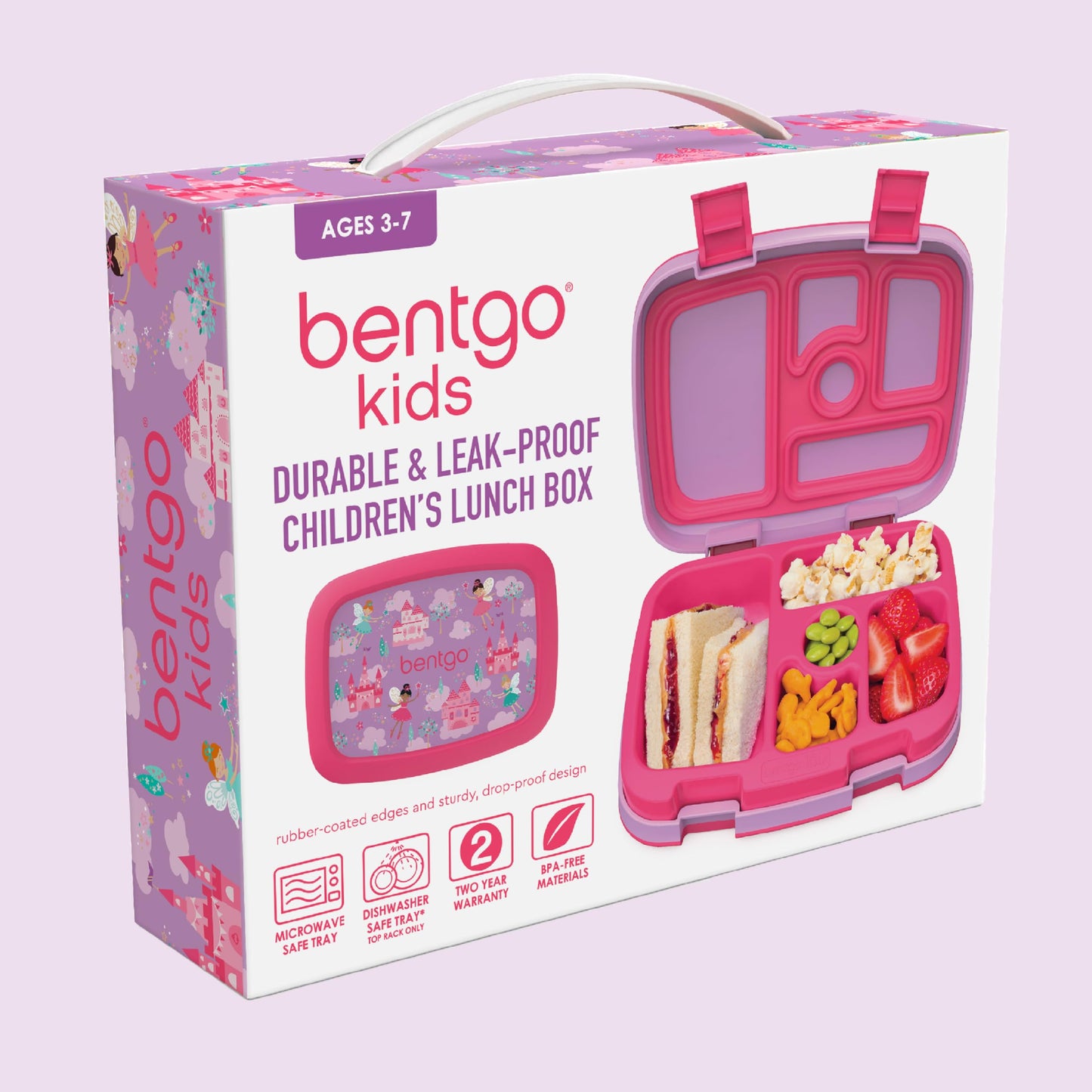 Bentgo® Kids Prints Leak-Proof, 5-Compartment Bento-Style Kids Lunch Box - Ideal Portion Sizes for Ages 3-7, Durable, Drop-Proof, Dishwasher Safe, & Made with BPA-Free Materials (Fairies)