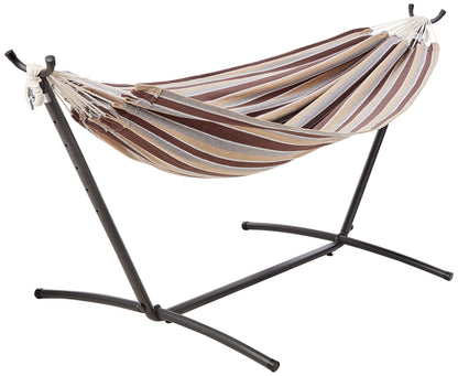 Amazon Basics Double Hammock with 9-Foot Space Saving Steel Stand and Carrying Case, 450 lb Capacity, Cream Wave, 110x47x43 inches