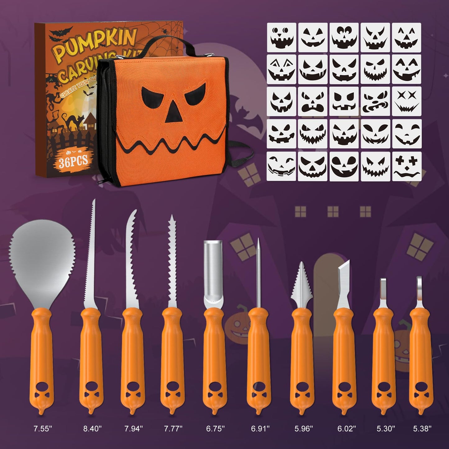 imarku Pumpkin Carving Kit, 36PCS Pumpkin Carving Tools, Professional Pumpkin Carving Knife Set with Stencils & Bag for Beginners, Sharp Pumpkin Carving Gift for Halloween Decoration Jack-O-Lanterns