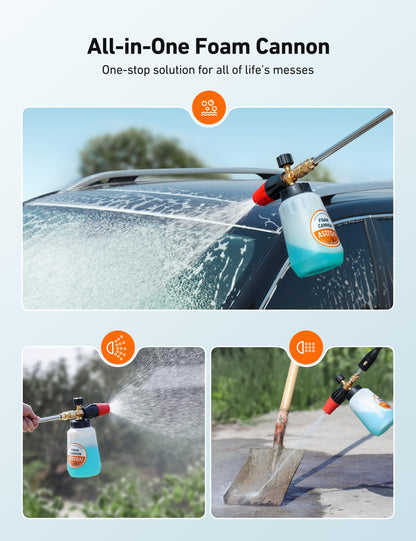 AstroAI Big Mouth Foam Cannon with 5 Pressure Washer Nozzle Tips,1/4 Inch Quick Connector,1 Liter Bottle