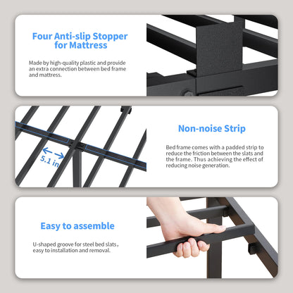 ROIL 14 inch Twin Bed Frames with Headboard Hole and Round Corner Legs Mattress Retainers 3500LBS Heavy Duty Steel Slats No Box Spring Needed Platform Noise-Free Easy Assembly