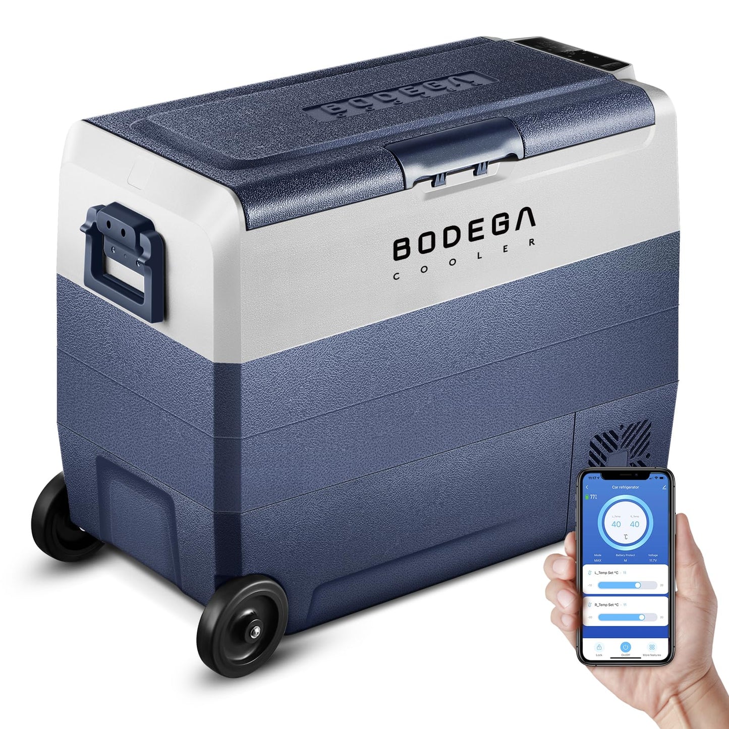 BODEGACOOLER 12 Volt Refrigerator,64 Quart Car Fridge Dual Zone WIFI APP Control,Portable Refrigerator Freezer （60L）-4℉-68℉,12v Cooler Fridge,12/24V DC and 100-240V AC for Outdoor,Camping,Travel,RV