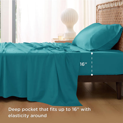 Bedsure Cooling Sheets Twin XL, Rayon Derived from Bamboo, Breathable & Soft Twin XL Sheet Sets, Deep Pocket Up to 16 Inches, Hotel Luxury Silky Dorm Bedding for Hot Sleepers, Turquoise