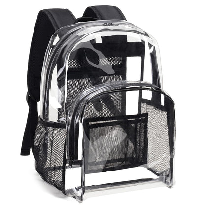 Vorspack Clear Backpack Heavy Duty PVC Transparent Backpack with Reinforced Strap Stitches & Large Capacity for College Workplace Security - Black