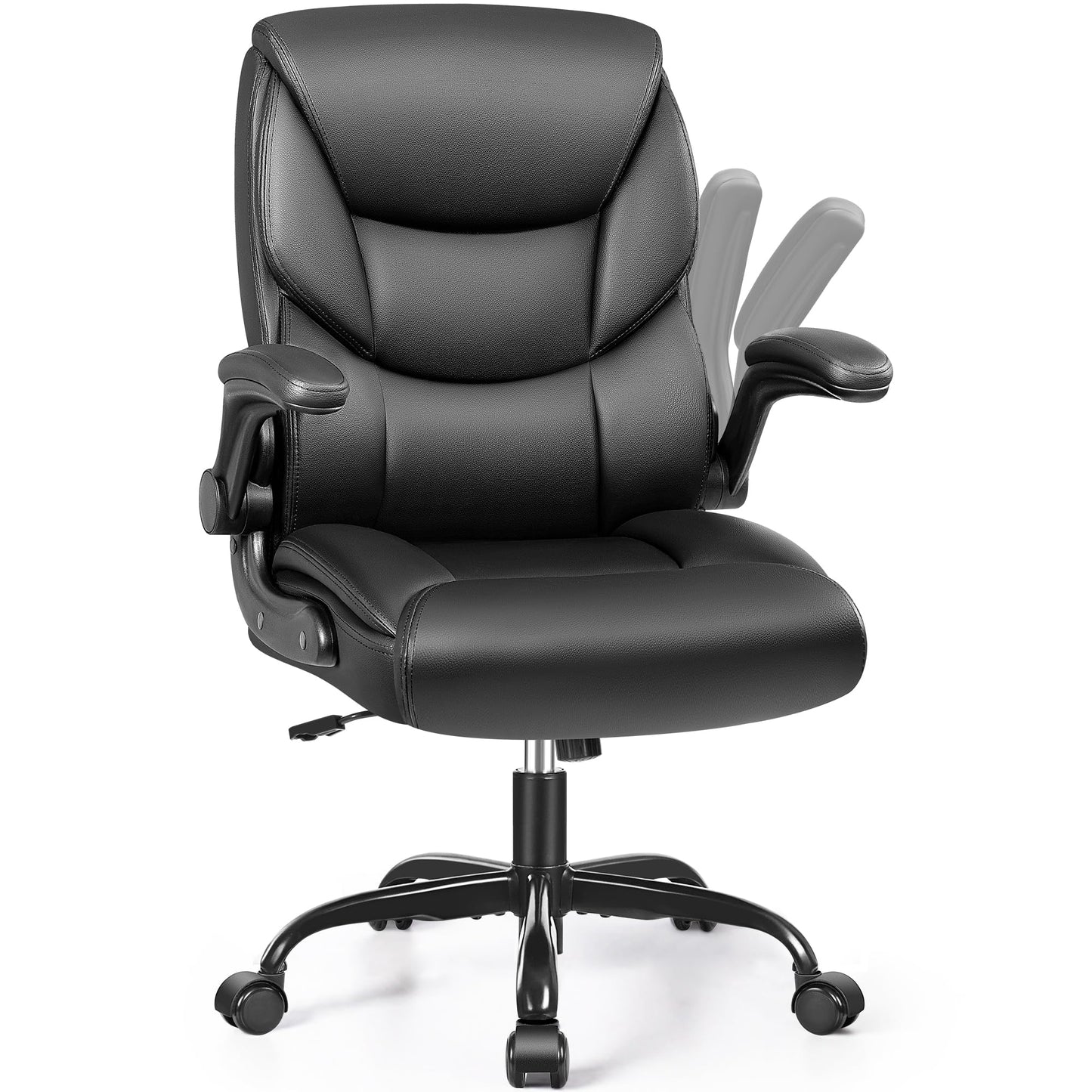 PU Leather Executive Office Chair, Ergonomic High-Back Computer & Gaming Chair with Adjustable Height, Rolling Swivel & Flip-Up Armrests, Comfy Padded Seat for Home Office-Black