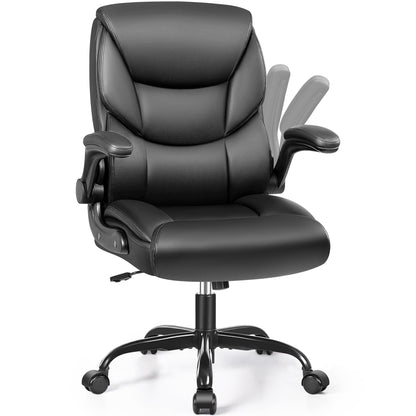 PU Leather Executive Office Chair, Ergonomic High-Back Computer & Gaming Chair with Adjustable Height, Rolling Swivel & Flip-Up Armrests, Comfy Padded Seat for Home Office-Black