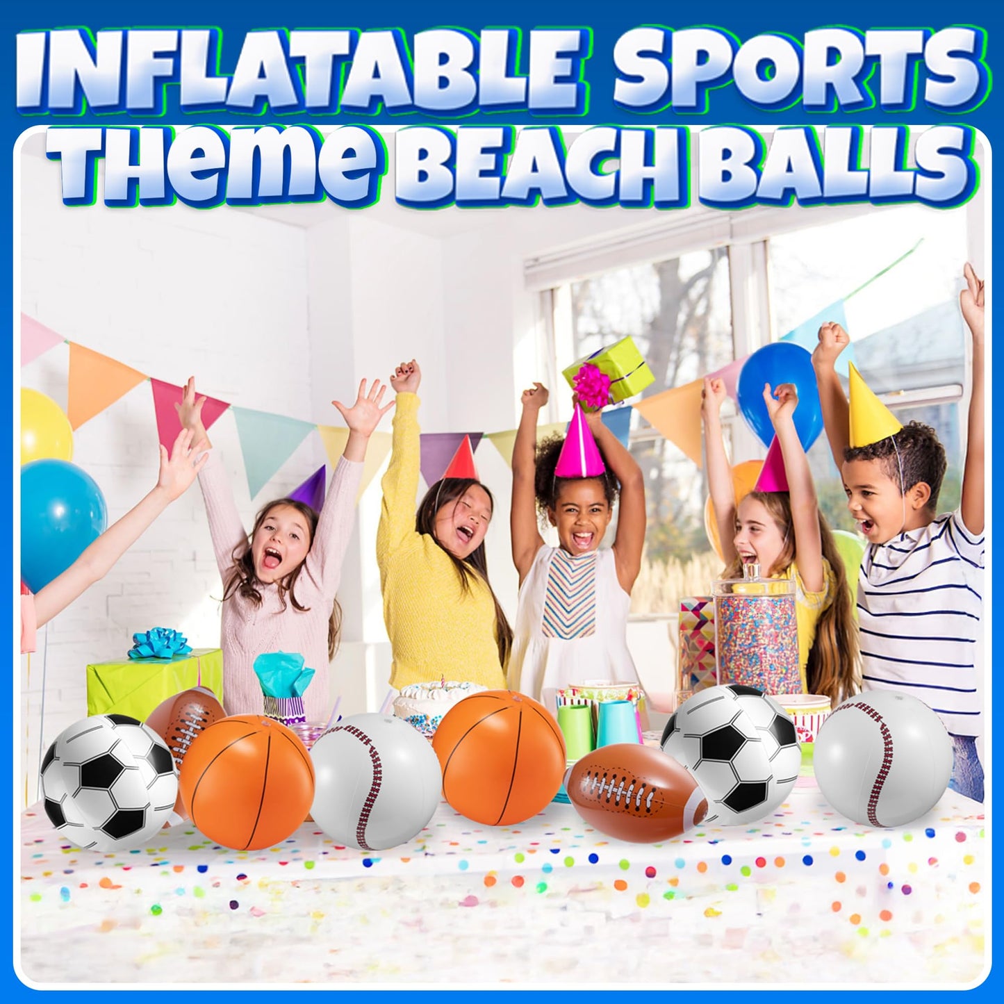16" Inflatable Sports Beach Balls Variety Pack (12 Pcs) - 3 of Each - Basketball, Baseball, Football, Soccer Beach Balls for Sports - Themed Parties, Pool Toys, Birthday Decorations, and Party Favors