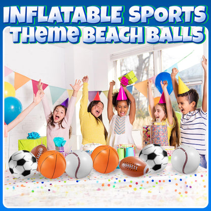 16" Inflatable Sports Beach Balls Variety Pack (12 Pcs) - 3 of Each - Basketball, Baseball, Football, Soccer Beach Balls for Sports - Themed Parties, Pool Toys, Birthday Decorations, and Party Favors