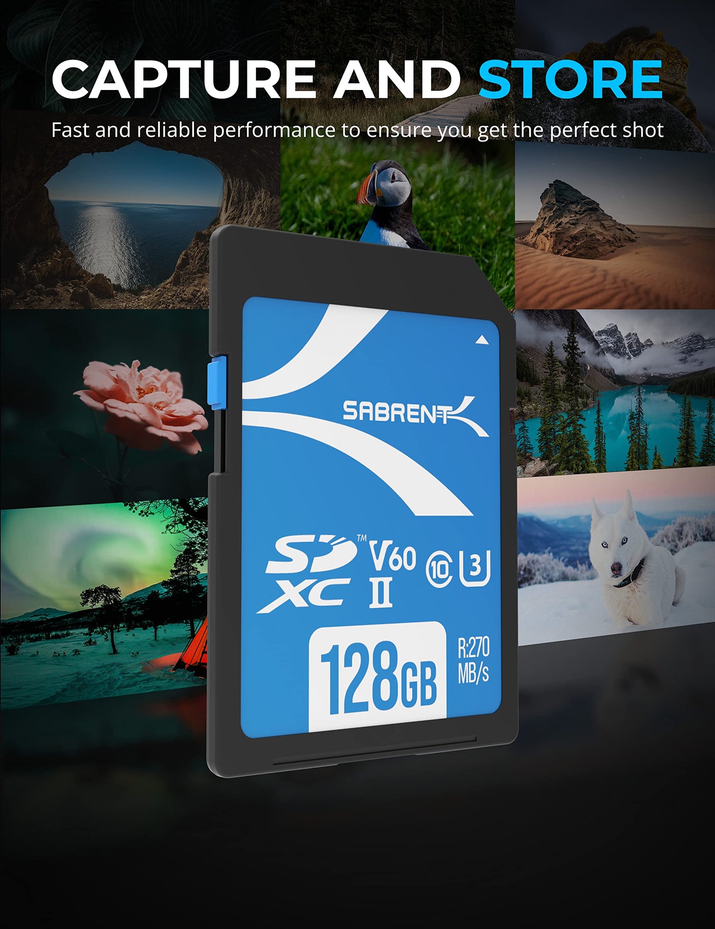 SABRENT Rocket V60 SD UHS-II Memory Card - 128GB, High-Def Video Recording, R270MB/s W170MB, V60 U3 A1 Performance (SD-TL60-128GB)