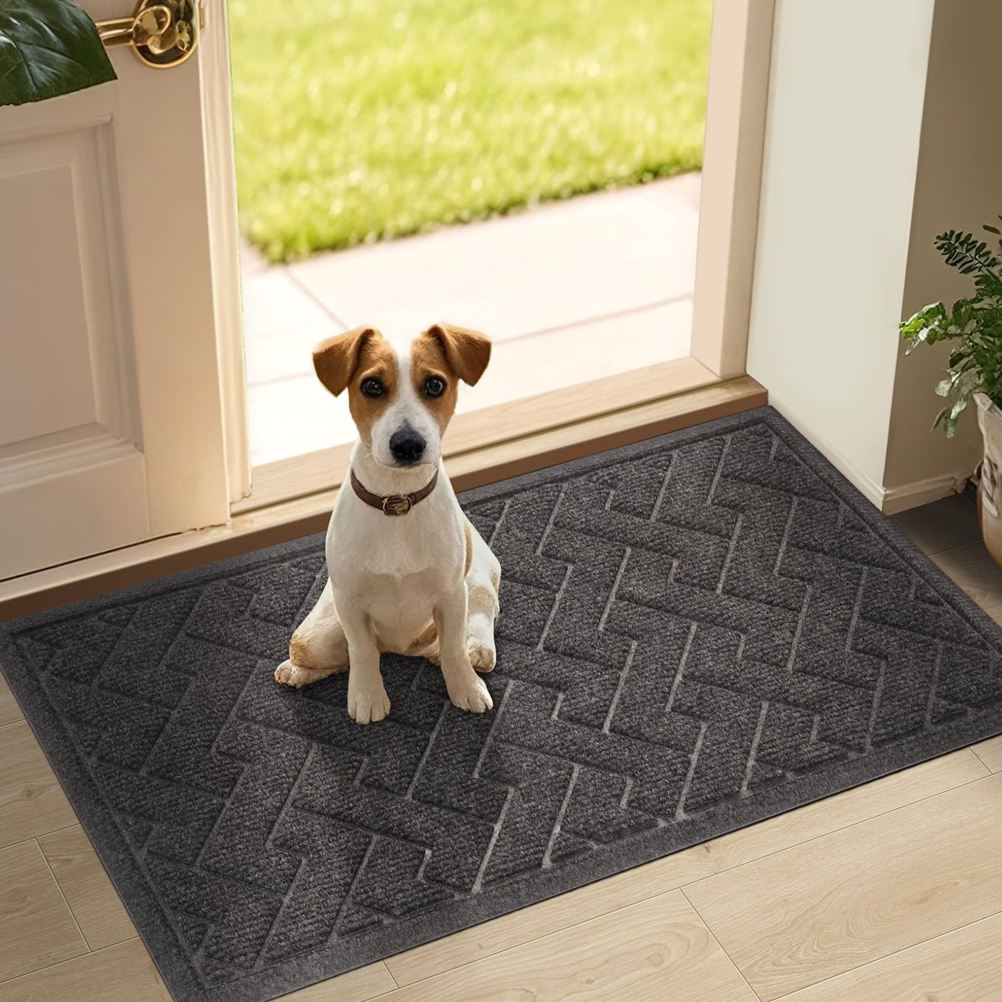 LEKEEPGO Door Mat Outside Entrance, Absorbent Indoor Outdoor Front Door Mats, Muddy Dirt Resist Outdoor Doormat, Non Slip Backing Low Profile Entryway Entry Floor Welcome Mat, 17"x29", Grey
